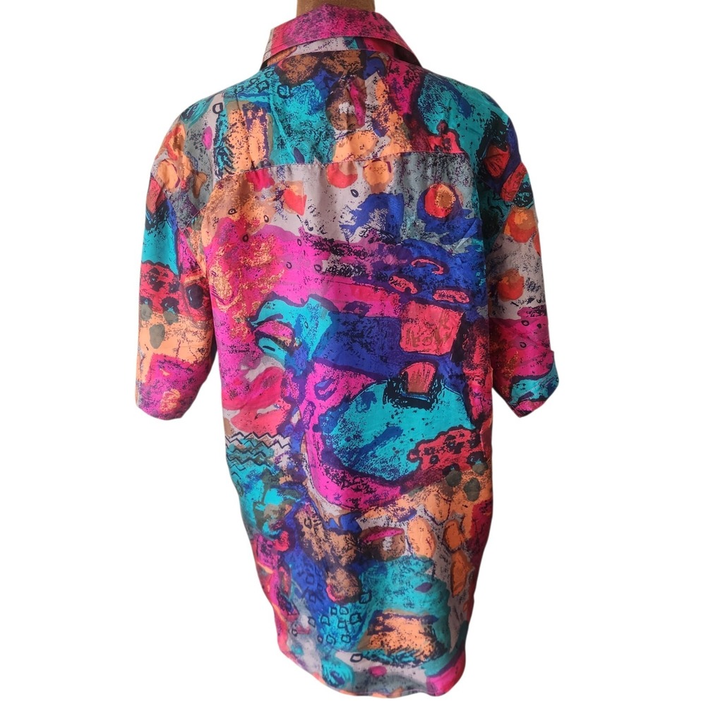 Vintage Silk Button Up Women's Size S Relaxed Colorful Artsy 80s 90s Abstract‎ - Picture 2 of 7